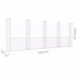 vidaXL U-shape Gabion Basket with 5 Posts Iron Basket Wall Fence Panel Barrier - Additional view 5