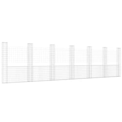 vidaXL U-shape Gabion Basket with 7 Posts Iron Basket Wall Fence Panel Barrier