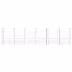 vidaXL U-shape Gabion Basket with 7 Posts Iron Basket Wall Fence Panel Barrier