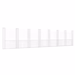 vidaXL U-shape Gabion Basket with 8 Posts Iron Basket Wall Fence Panel Barrier