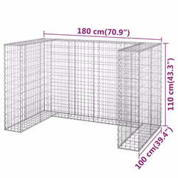 vidaXL Gabion Wall for Garbage Bins Galvanised Steel Wheelie Bin Multi Sizes - 180 x 100 x 110 cm
