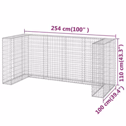 vidaXL Gabion Wall for Garbage Bins Galvanised Steel Wheelie Bin Multi Sizes - 250 x 100 x 110 cm - Additional view 4