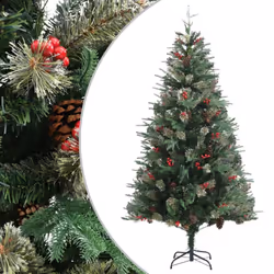 vidaXL Christmas Tree with Pine Cones Green 195 cm PVC&PE Holiday Decoration
