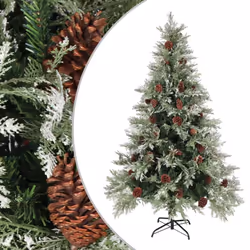 vidaXL Christmas Tree with Pine Cones Green and White 120 cm PVC&PE Xmas Tree
