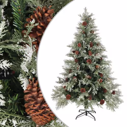 vidaXL Christmas Tree with Pine Cones Green and White 150 cm PVC&PE Xmas Tree