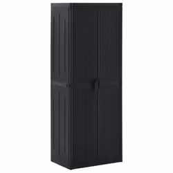 vidaXL Garden Storage Cabinet Black PP Rattan Outdoor Tool Locker Cabinet