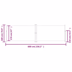 vidaXL Retractable Side Awning Garden Privacy Screen Multi Colours Multi Sizes - cream, 180 x 600 cm - Additional view 8