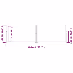 vidaXL Retractable Side Awning Garden Privacy Screen Multi Colours Multi Sizes - red, 180 x 600 cm - Additional view 4