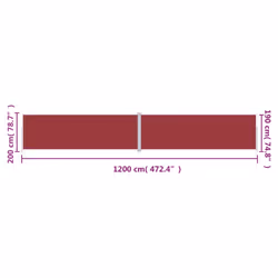 vidaXL Retractable Side Awning Garden Privacy Screen Multi Colours Multi Sizes - red, 200 x 1200 cm - Additional view 4