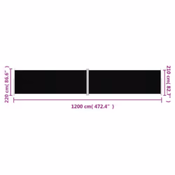vidaXL Retractable Side Awning Garden Privacy Screen Multi Colours Multi Sizes - black, 220 x 1200 cm - Additional view 8