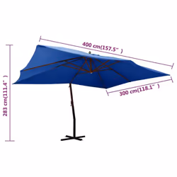 vidaXL Cantilever Umbrella with Wooden Pole Parasol Sunshade Shelter Canopy - azure blue