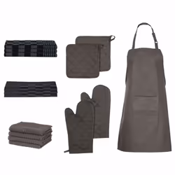 vidaXL Towel Set Tea Towel 15 Piece with Oven Gloves and Pot Holders Cotton - black