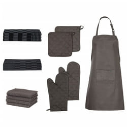 vidaXL Towel Set Tea Towel 15 Piece with Oven Gloves and Pot Holders Cotton - black