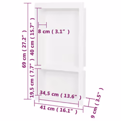 vidaXL Shower Niche with 2 Compartments High Gloss White Home Shampoo Shelf - Additional view 6