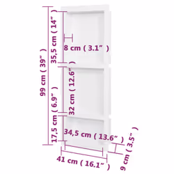 vidaXL Shower Niche with 3 Compartments High Gloss White Bathroom Shampoo Shelf - Additional view 6