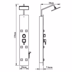 vidaXL Shower Panel Unit Glass 18x45.5 cm Black Rain Mixer Shower Bath Jet