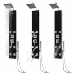 vidaXL Shower Panel Unit Glass 18x45.5 cm Black Rain Mixer Shower Bath Jet - Additional view 8