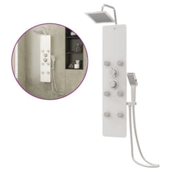 vidaXL Shower Panel Unit Glass Home Rain Mixer Shower Bath Jet Black/White - white