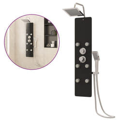 vidaXL Shower Panel Unit Glass Home Rain Mixer Shower Bath Jet Black/White - black