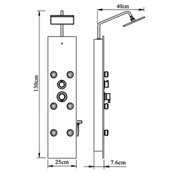 vidaXL Shower Panel Unit Glass Home Rain Mixer Shower Bath Jet Black/White - black
