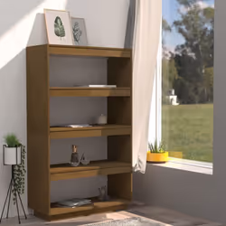 vidaXL Solid Pinewood Book Cabinet/Room Divider Multi Colours Multi Sizes - honey brown, 80 x 35 x 135 cm - Additional view 3