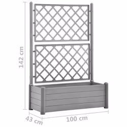 vidaXL Garden Planter with Trellis 100x43x142 cm PP Stone Grey Raised Bed
