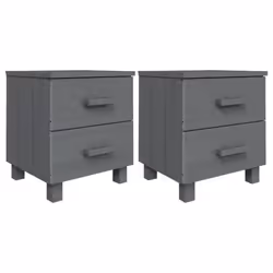 vidaXL 1/2x Bedside Cabinet Solid Wood Pine Wooden Bed Table Multi Colours - dark grey, 2