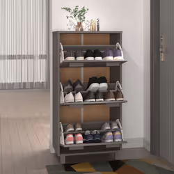 vidaXL Shoe Cabinet Solid Wood Pine Wooden Shoe Organiser Unit Multi Colours - light grey