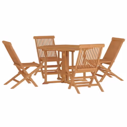 vidaXL Solid Wood Teak Folding Outdoor Dining Set 5 Piece Wooden Dining Set - Additional view 2
