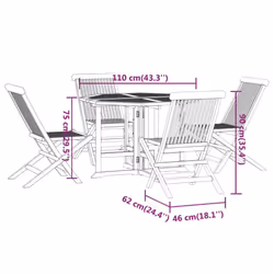 vidaXL Solid Wood Teak Folding Outdoor Dining Set 5 Piece Wooden Dining Set - Additional view 3