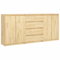 vidaXL 3x Solid Pinewood Side Cabinets Nightstand Accent Cabinet Multi Colours - brown