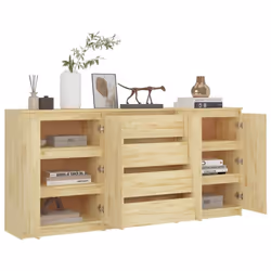 vidaXL 3x Solid Pinewood Side Cabinets Nightstand Accent Cabinet Multi Colours - brown