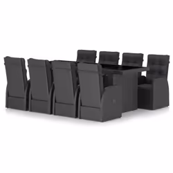 vidaXL Garden Dining Set Patio Table and Chairs with Cushions Poly Rattan - black, 8 piece/glass
