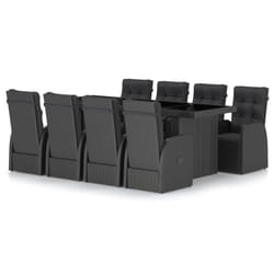 vidaXL Garden Dining Set Patio Table and Chairs with Cushions Poly Rattan - black, 8 piece/glass