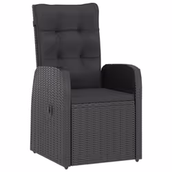 vidaXL Garden Dining Set Patio Table and Chairs with Cushions Poly Rattan - black, 8 piece/glass