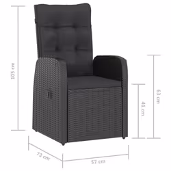 vidaXL Garden Dining Set Patio Table and Chairs with Cushions Poly Rattan - black, 8 piece/glass