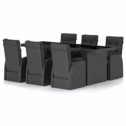 vidaXL Garden Dining Set Patio Table and Chairs with Cushions Poly Rattan - black, 6 piece/glass