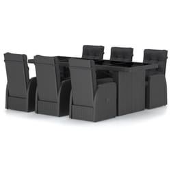 vidaXL Garden Dining Set Patio Table and Chairs with Cushions Poly Rattan - black, 6 piece/glass