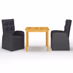 vidaXL Garden Dining Set Table Set with Cushions 3 Piece Black Poly Rattan