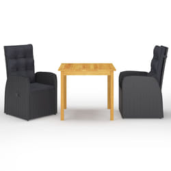 vidaXL Garden Dining Set Table Set with Cushions 3 Piece Black Poly Rattan