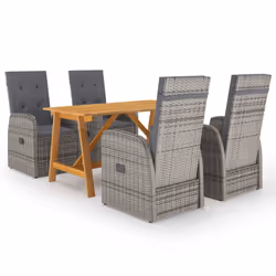vidaXL Garden Dining Set Table Set with Cushions 5 Piece Black Poly Rattan - grey