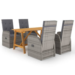 vidaXL Garden Dining Set Table Set with Cushions 5 Piece Black Poly Rattan - grey