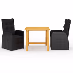vidaXL Garden Dining Set Table and Chairs with Cushions 3 Piece Grey Poly Rattan - black, 2x chair + table