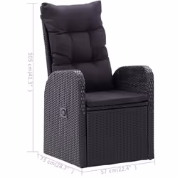 vidaXL Garden Dining Set Table and Chairs with Cushions 3 Piece Grey Poly Rattan - black, 2x chair + table