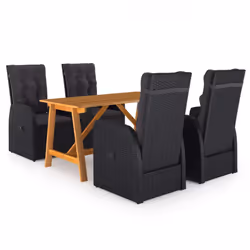 vidaXL Garden Dining Set Table and Chairs with Cushions 3 Piece Grey Poly Rattan - black, 4x chair + table