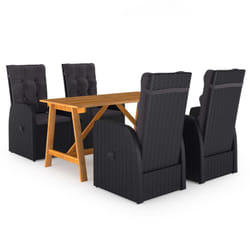 vidaXL Garden Dining Set Table and Chairs with Cushions 3 Piece Grey Poly Rattan - black, 4x chair + table
