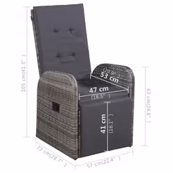 vidaXL Garden Dining Set Table and Chairs with Cushions 3 Piece Poly Rattan - grey