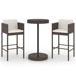 vidaXL Garden Bar Set 3 Piece with Cushions Poly Rattan Brown Table and Chair
