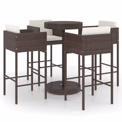 vidaXL Garden Bar Set 5 Piece with Cushions Poly Rattan Brown Table and Chair