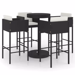 vidaXL Garden Bar Set 5 Piece with Cushions Poly Rattan Black Table and Chair